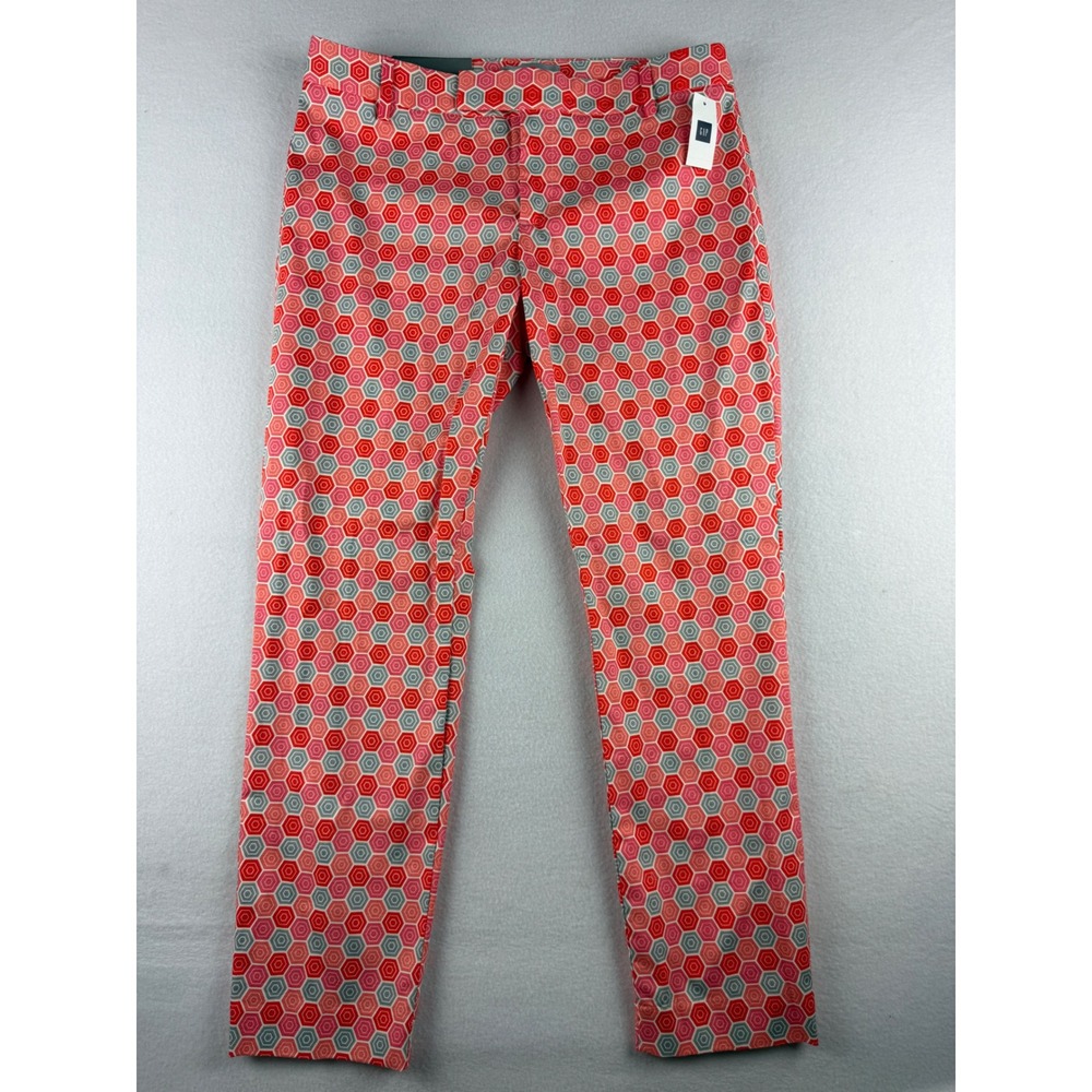 Gap Slim Cropped Pants Womens 6 Red Pink Hexagon Geometric Print Stretch Cotton